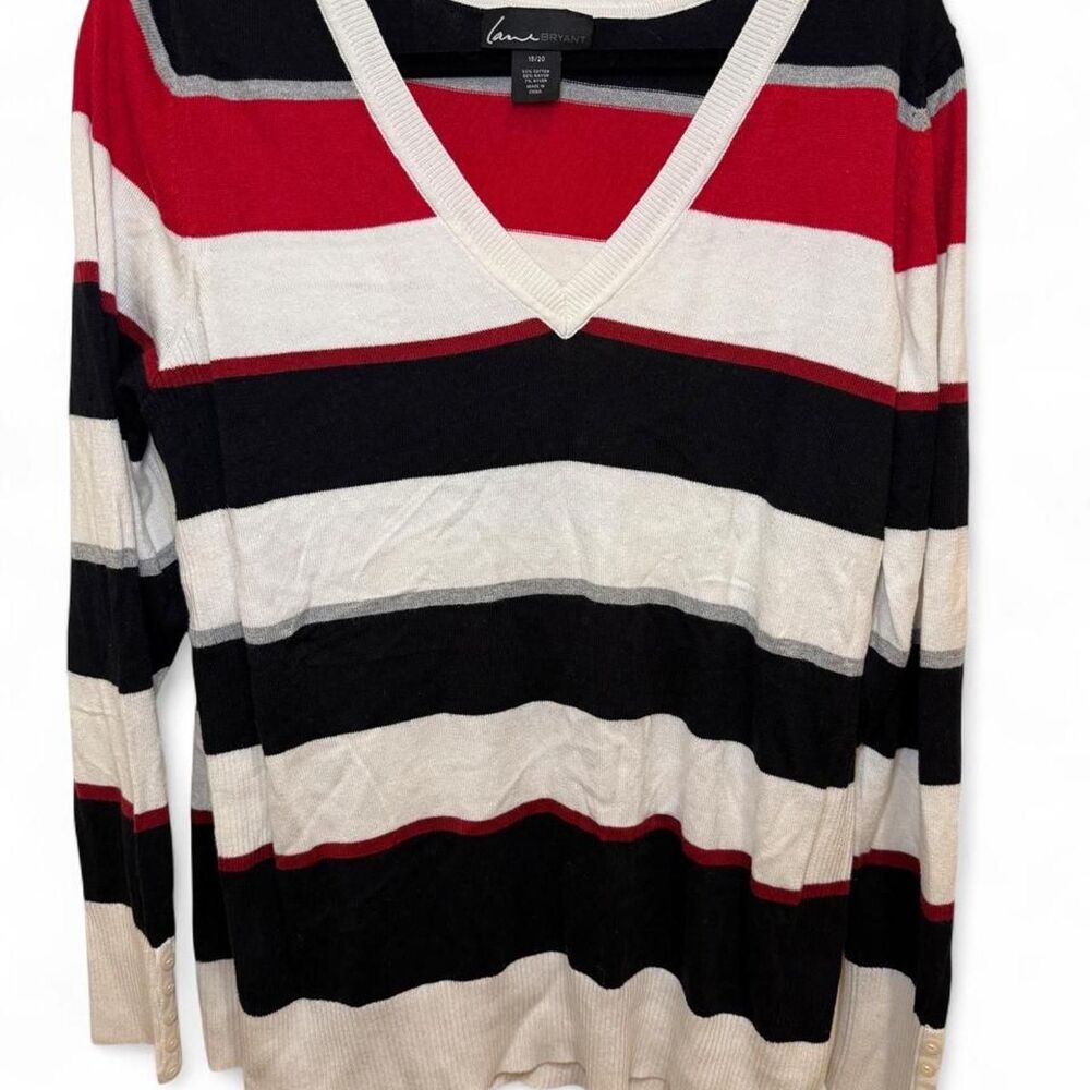 Lane Bryant Women's White Red & Navy Blue Striped Nautical Jumper Sweater